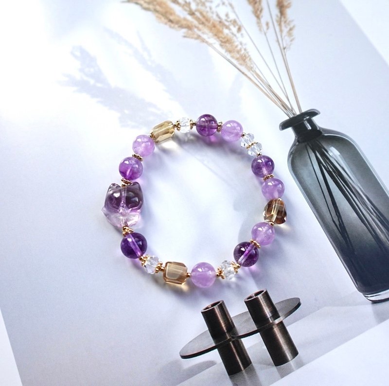 Gradient Amethyst Fox Amethyst Amethyst Citrine Bracelet - สร้อยข้อมือ - คริสตัล 