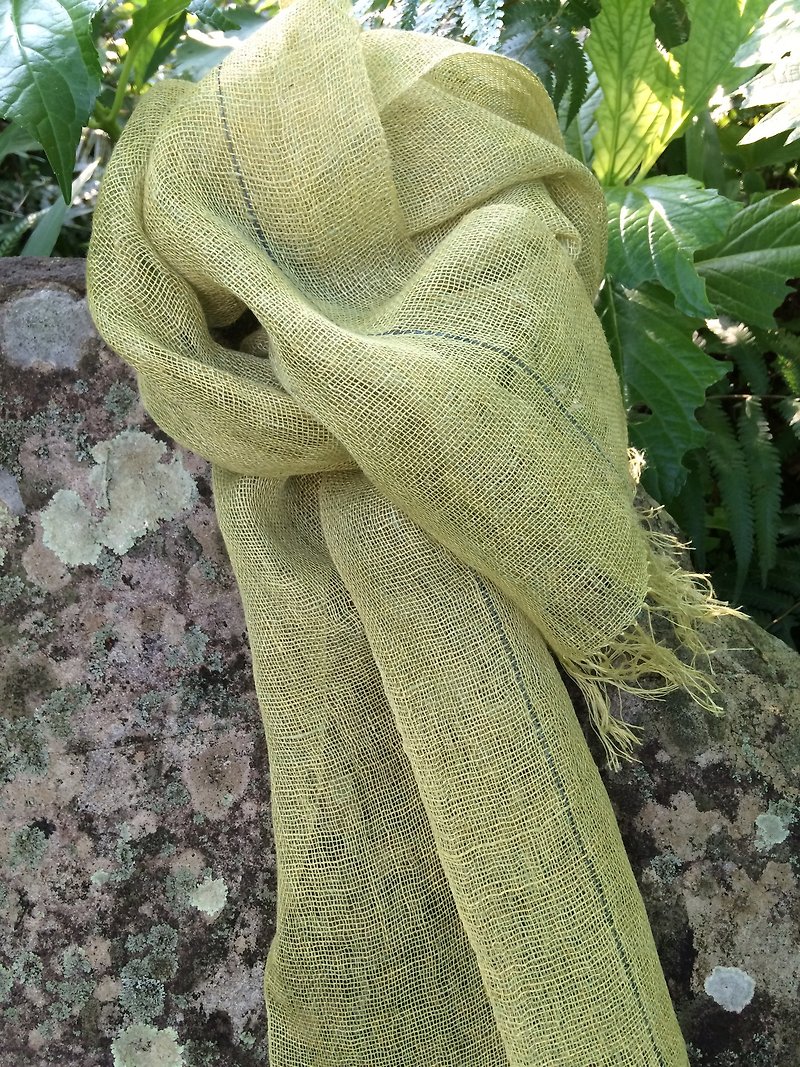 Hand-woven Hempstall S - ผ้าพันคอ - ผ้าฝ้าย/ผ้าลินิน สีเขียว