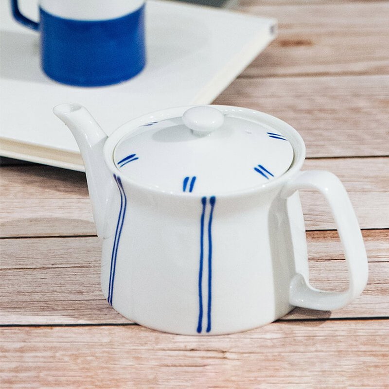 Japanese West Sea Blue Striped Ceramic Teapot (straip(B) Tea SS pot)-400ml - Teapots & Teacups - Porcelain 
