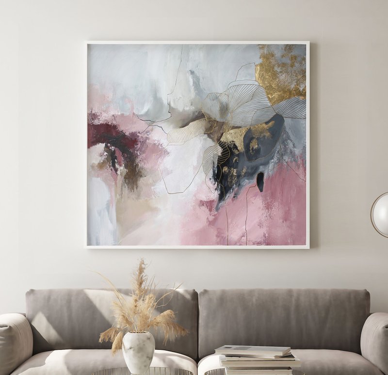 Abstract painting | abstract wall art | Pink abstract wall art | Pink Miracle - ตกแต่งผนัง - ผ้าฝ้าย/ผ้าลินิน สึชมพู