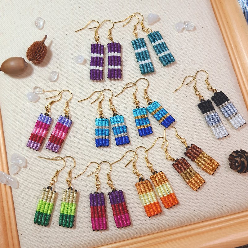 E038-Hand-woven earrings color gradient small earrings - ต่างหู - ไนลอน หลากหลายสี