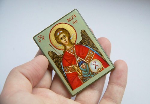 Orthodox small icons hand painted orthodox wood icon Saint Archangel Michael pocket size miniature
