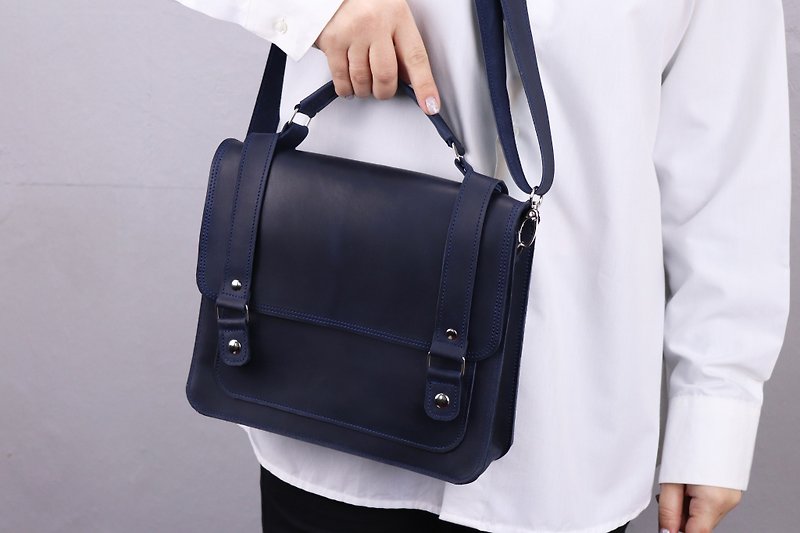 Genuine Leather Messenger Bag for Men/ Business Shoulder Bag/ Leather Doctor Bag - 側背包/斜孭袋 - 真皮 藍色