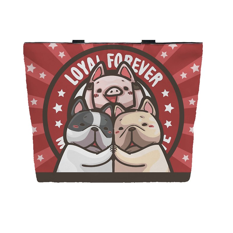 One God Fighting Pigu Series Tote Bag [Pig Pang Dog Friends] - กระเป๋าแมสเซนเจอร์ - ผ้าฝ้าย/ผ้าลินิน หลากหลายสี