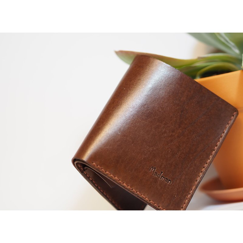 Handmade leather vegetable tanned paper banknotes change simple folding short folder wallet gift customization - กระเป๋าสตางค์ - หนังแท้ สีนำ้ตาล