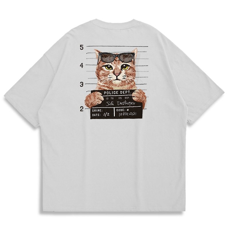 棉．麻 男装 上衣/T 恤 多色 - 【CREEPS-STORE】Cat Prisoner #1 寬鬆重磅印花T恤 210g