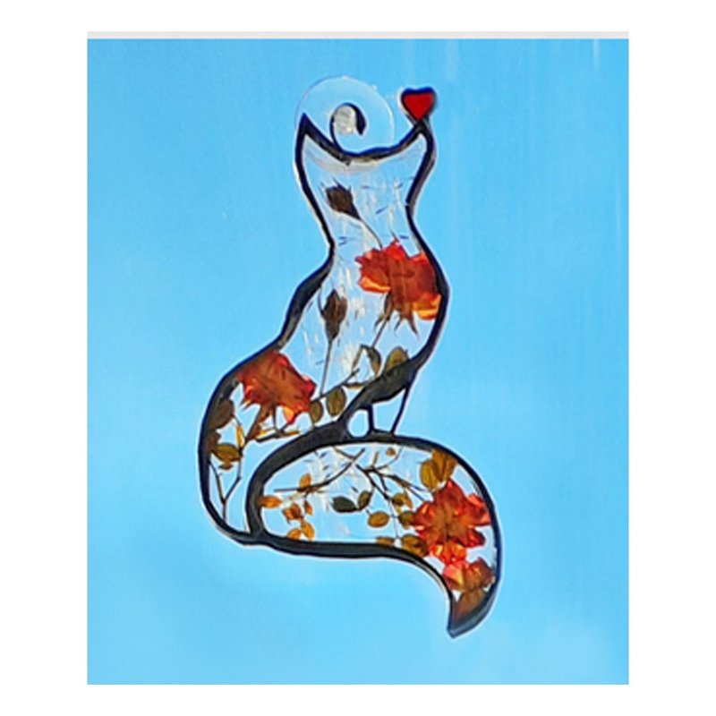 Fox decor, Pressed flower frame, Stained glass, Animal wall decor, HerbariumMosa - ตกแต่งผนัง - แก้ว สีแดง