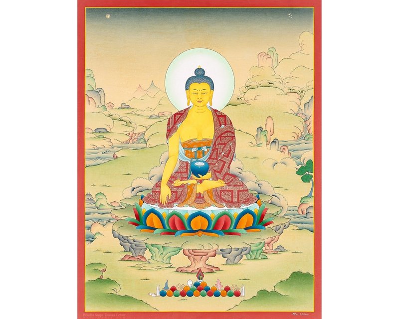 Handmade Shakyamuni Buddha Thangka – Tibetan Art of the Enlightened One - B07396 - Wall Décor - Other Materials 