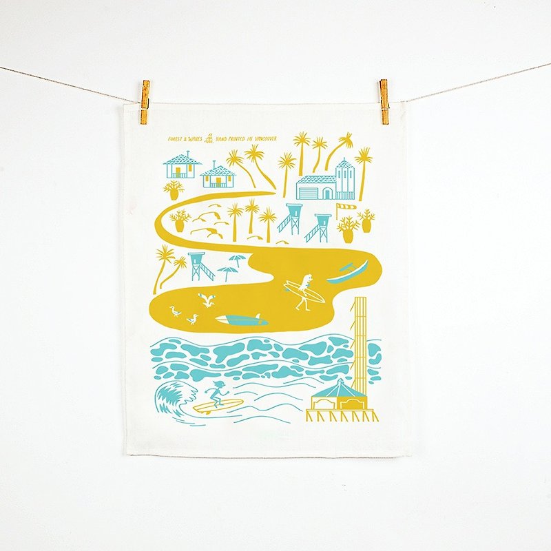 Forest & Waves Doily/Beach Life Teatowel - ผ้ารองโต๊ะ/ของตกแต่ง - ผ้าฝ้าย/ผ้าลินิน สีเหลือง