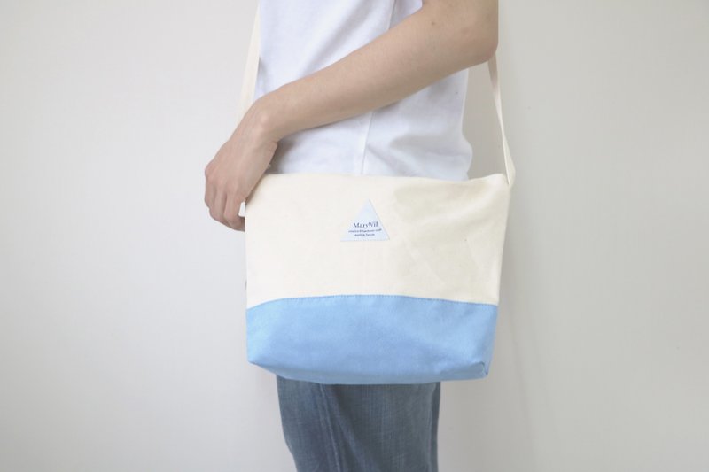 MaryWil-Your Lucky Canvas Gored Fashion Casual Shoulder Bag-Baby Blue - กระเป๋าแมสเซนเจอร์ - ผ้าฝ้าย/ผ้าลินิน สีน้ำเงิน