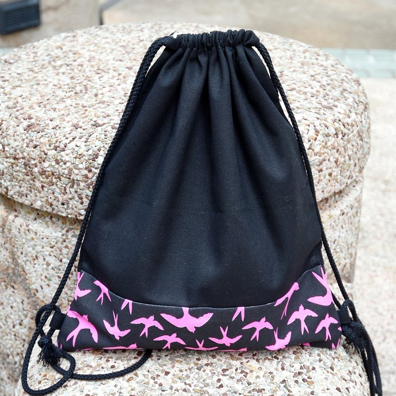 Drawstring backpack/drawstring bag/ drawstring pocket ~ Xiao Yanzi (B102) RS - Drawstring Bags - Cotton & Hemp Black