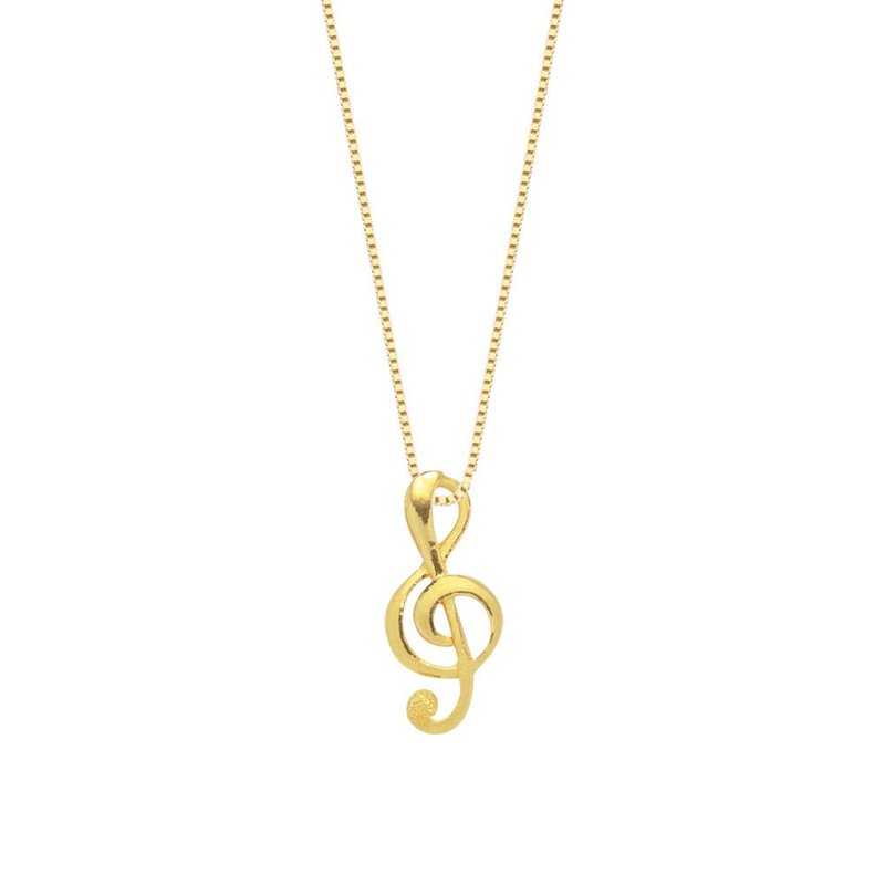 Treasure chest gold jewelry 9999 gold pure gold music pendant/necklace/clavicle chain musical note treble notation - สร้อยคอ - ทอง 24 เค สีทอง