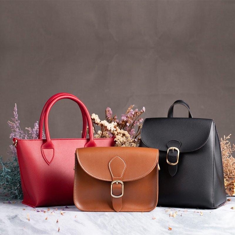 [Great value combination] Three bag combinations Crossbody backpack Backpack Handbag Lucky bag leather - กระเป๋าถือ - หนังเทียม สีนำ้ตาล