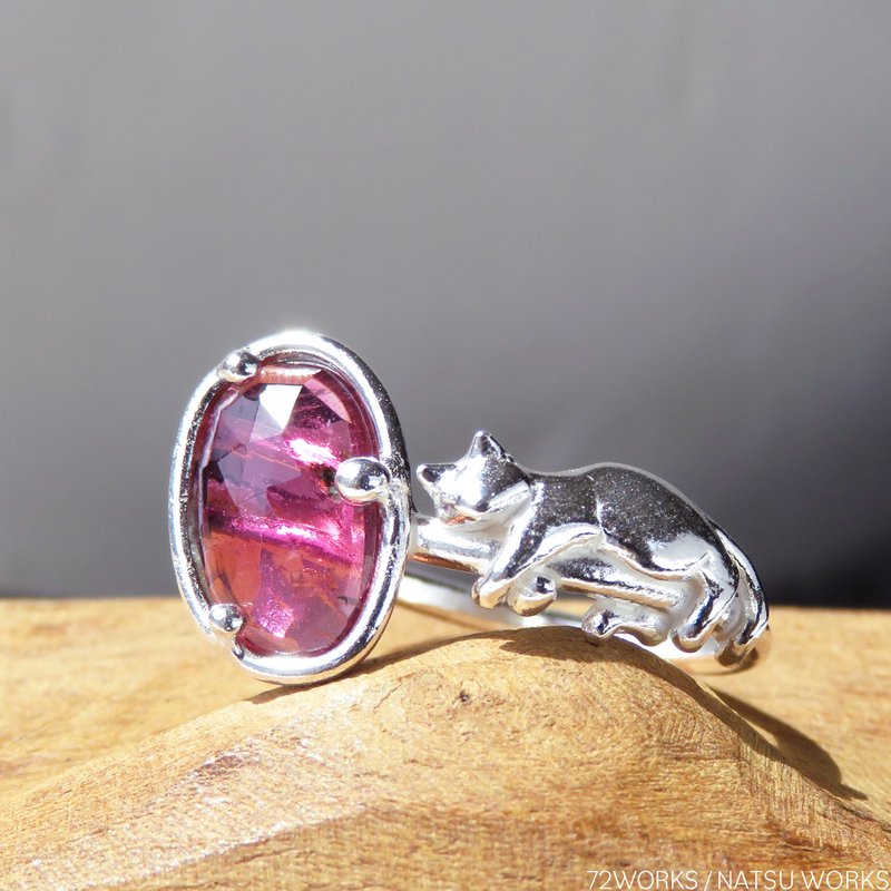 トルマリンと猫 リング / Pink Tourmaline & Cat Ring - 戒指 - 寶石 粉紅色