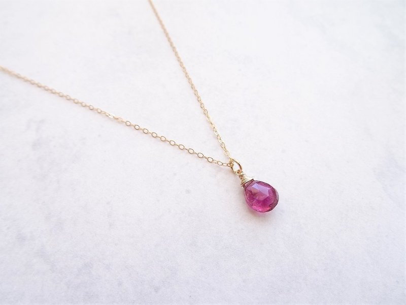 Tourmaline Faceted Teardrop Briolette Dangle Dainty 14K GF Necklace (Rose Pink) - Collar Necklaces - Gemstone Pink