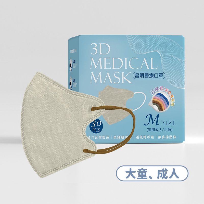 成人3D醫療口罩  耳繩款M號–玄米灰 10入/30入 - 口罩/口罩收納套 - 其他材質 綠色