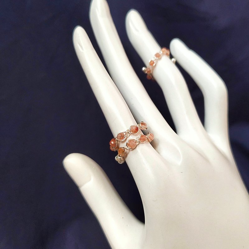 Braided系列 | 太陽石、銀色、金屬編織、可調圍戒指 - 戒指 - 水晶 橘色