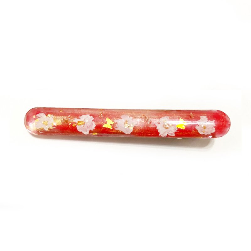 日本樹脂紅色水彩染色手繪花朵髮夾.髮飾 - 髮夾/髮圈 - 樹脂 紅色
