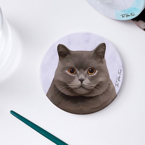 The Paw Face 灰藍英短 英短貓 貓貓-圓型陶瓷吸水杯墊/動物/居家用品 自家設計