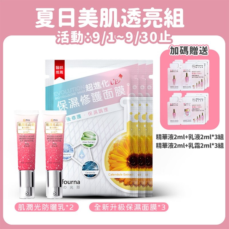 【9/1~9/30周年慶】防曬乳2入+面膜3入贈2ml(精華液+乳液/乳霜*6) - 臉部/身體防曬 - 其他材質 粉紅色