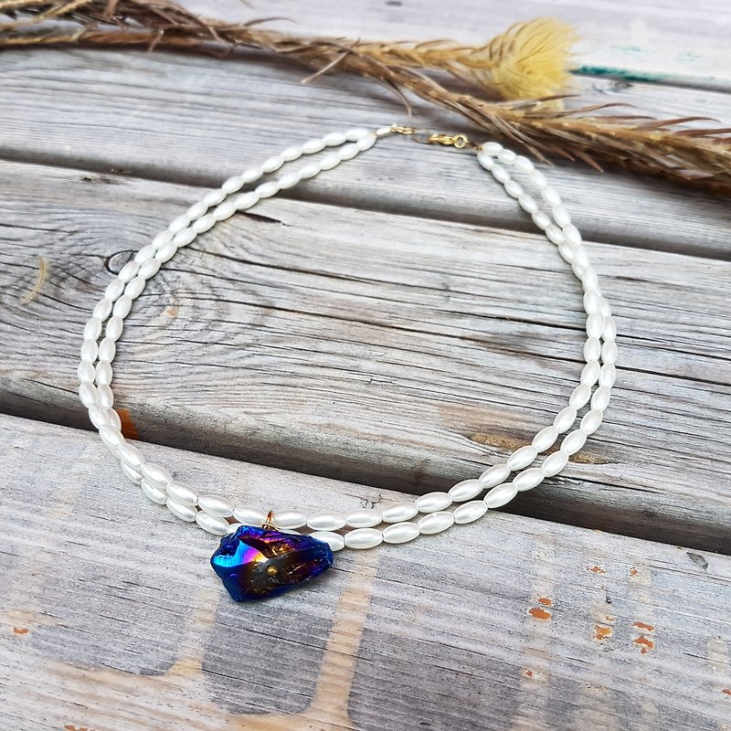 [Galaxy Star Series _ imitation pearl fashion blue quartz stone ore Necklaces] - สร้อยติดคอ - เครื่องเพชรพลอย ขาว