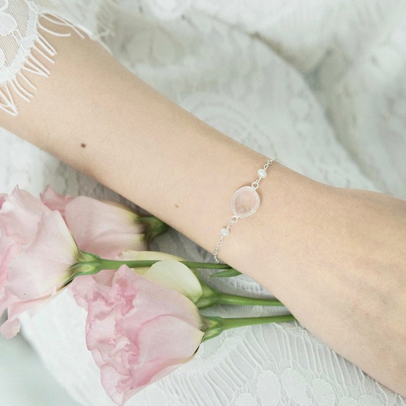 Pink crystal 925 sterling silver with pearl bracelet - สร้อยข้อมือ - เงินแท้ สึชมพู