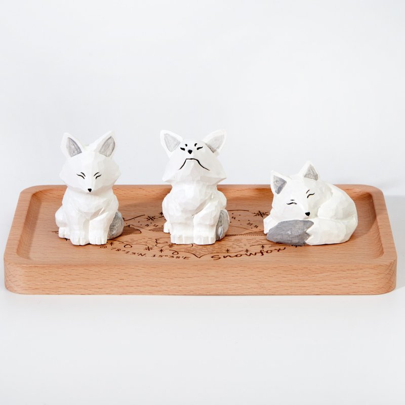 雪生木雕狐系列 - 擺飾/家飾品 - 木頭 白色