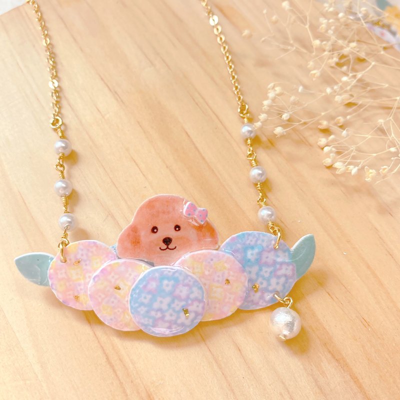 Hydrangea poodle necklace - สร้อยคอ - เรซิน 