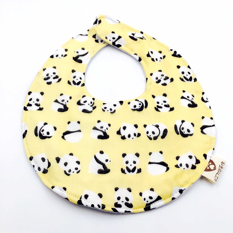 跳躍的小熊貓 六重紗 口水巾  彌月禮 - 圍兜/口水巾 - 棉．麻 黃色