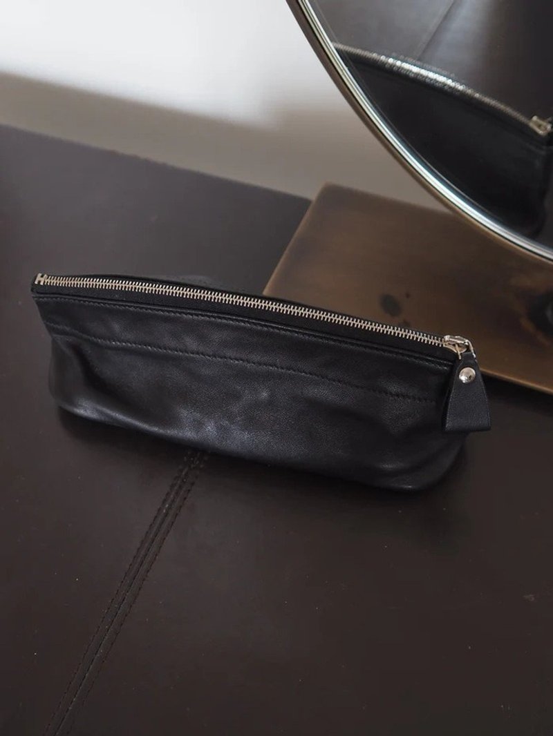 HERMÈS Sellier Leather Pouch エルメス セリエ レザー ポーチ ブラック シルバー ヴィンテージ - 化妝包/收納袋 - 真皮 黑色