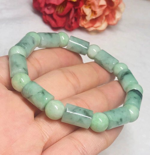 多寶晶石 多寶晶石/天然翡翠A貨/蘋果綠桶珠手鍊/桶珠/管珠/飄花珠/蘋果綠