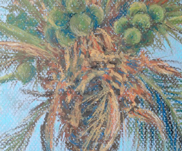 ココナッツヤシの木の絵画オリジナルアートハワイビーチ