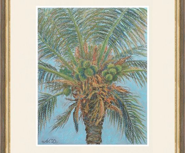 ココナッツヤシの木の絵画オリジナルアートハワイビーチ