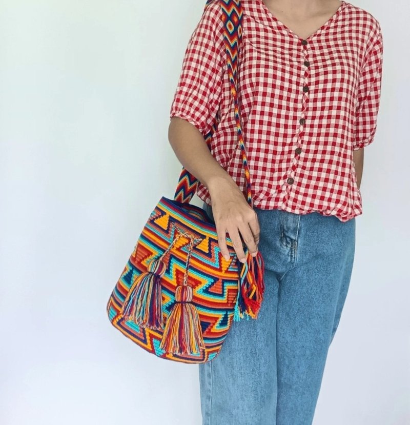 Flower mochila bag,Crossbody bag for women,Handcraft bag,Crochet bag ,Cr - 側背包/斜背包 - 棉．麻 
