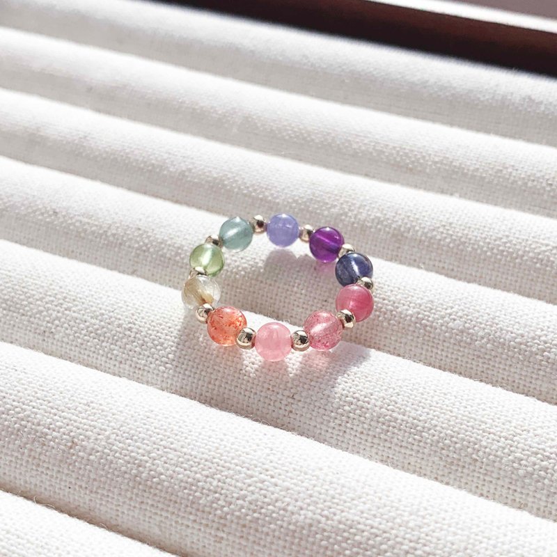 Over the Rainbow 天然水晶 14K包金 彈性 戒指 - 戒指 - 水晶 多色