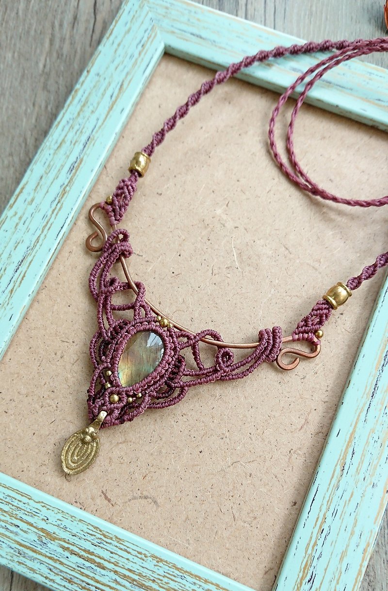 Misssheep N38-Labradorite Macrame Necklace with brass and copper - Necklaces - Other Materials 
