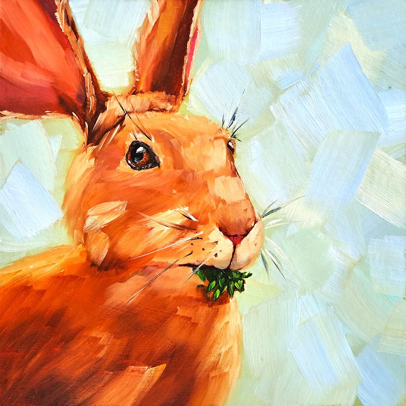 Hare Painting Bunny Original Art Rabbit Oil Painting Animal Wall Art - โปสเตอร์ - วัสดุอื่นๆ หลากหลายสี