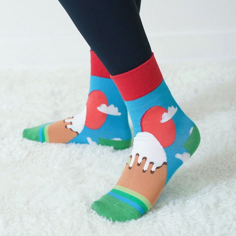 SS23【Girlfriend Gift/Free Shipping】Fuji Sunset 3/4 Women's Socks│Texture Gift Box Packaging - Socks - Cotton & Hemp Multicolor