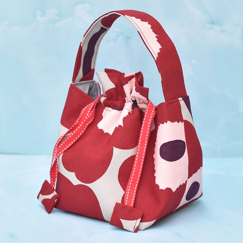 LukChup : Drawstringbag with Marimekko Fabric - กระเป๋าเครื่องสำอาง - ผ้าฝ้าย/ผ้าลินิน สีนำ้ตาล