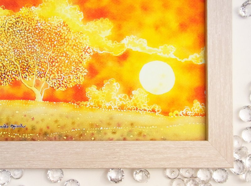【Tree with lights】カラフルインテリア　アートプリント　水彩画　夕日　夕焼け　おしゃれリビング　オレンジ　風景　北海道の景色　新築祝い　壁掛け - 海報/掛畫 - 紙 橘色
