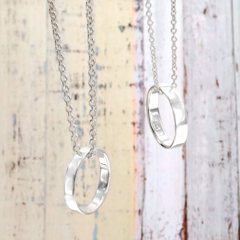 Customized ring chain couple ring 4mm plain plain silver ring sterling silver necklace - แหวนคู่ - เงินแท้ สีเงิน