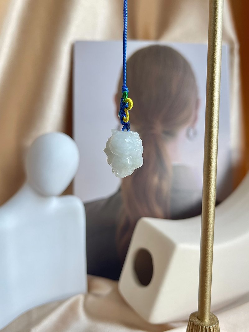 White Jade Three-dimensional Nine-Tailed Fox Charm | Natural Burmese Jadeite - Charms - Jade Blue