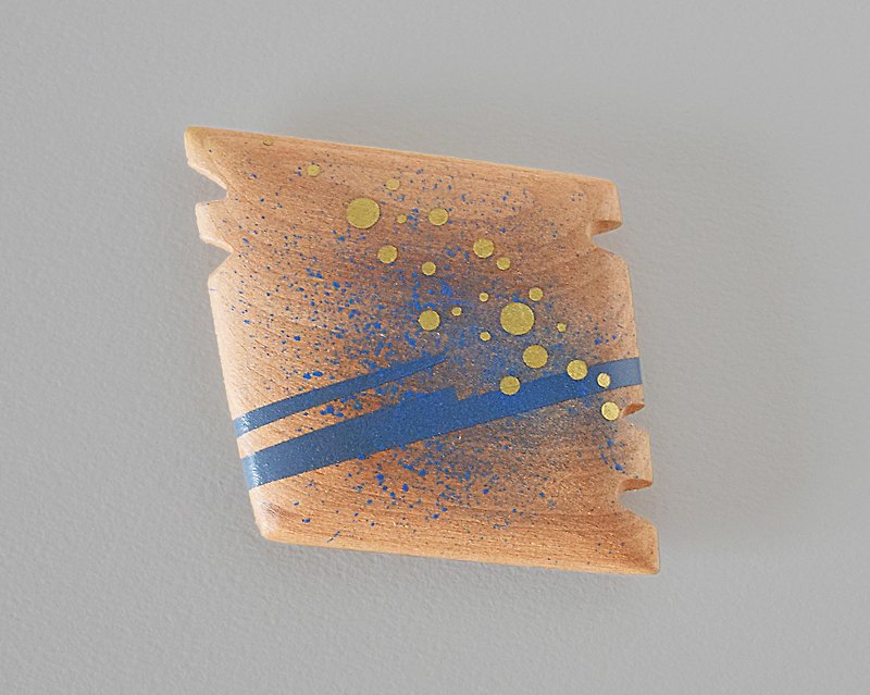 抽象的なバニティーハンドミラー（青と金）の考え - メイク道具・鏡・ブラシ - 木製 ブルー