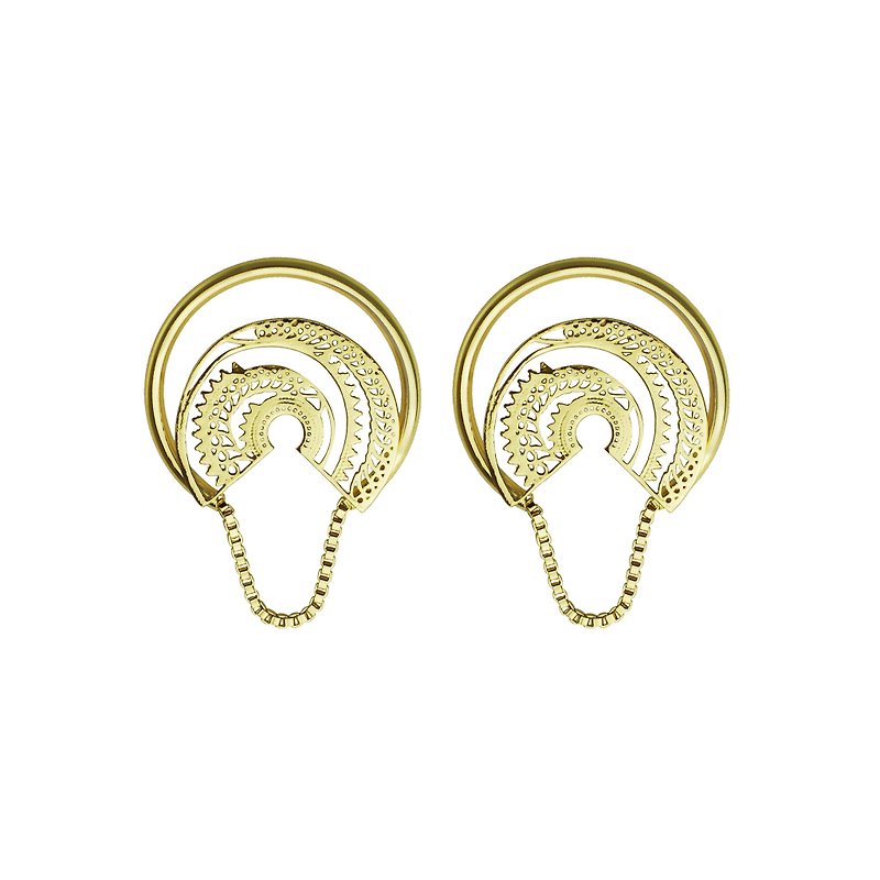 復古圖騰耳環 TELLUS - 耳環/耳夾 - 其他金屬 金色