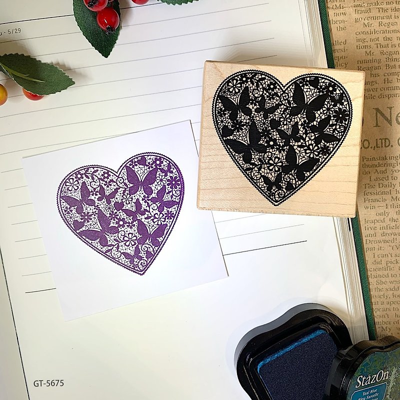 Maple Seal-Butterfly Lace Heart - Stamps & Stamp Pads - Wood 
