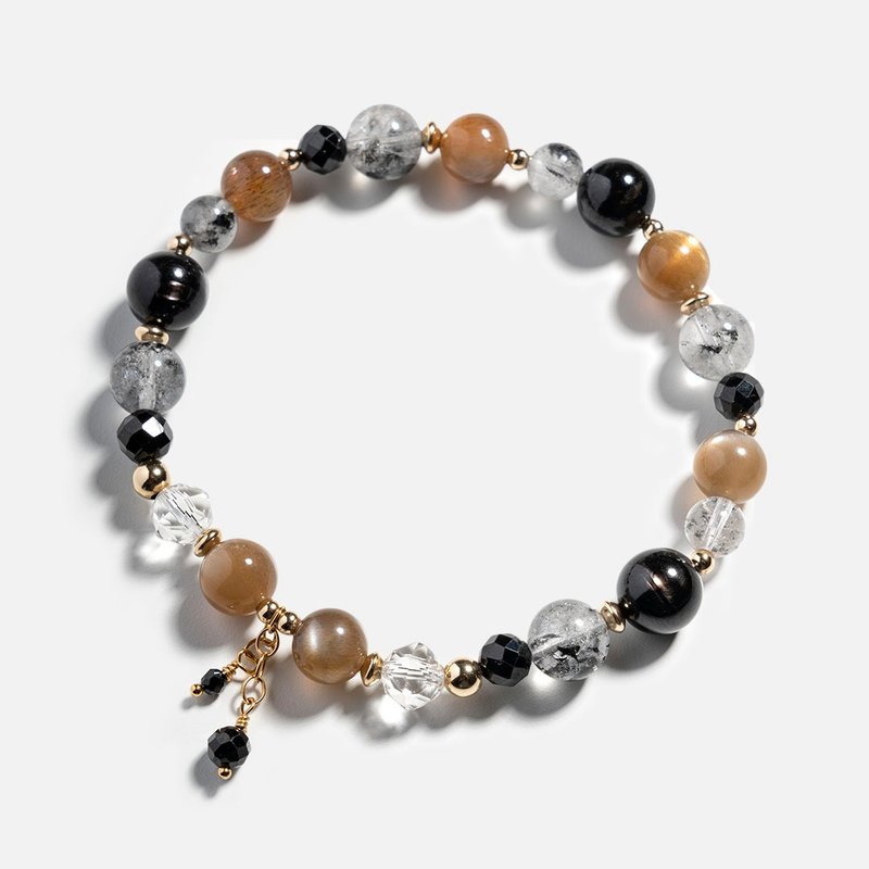 黑太陽石閃靈鑽金運石14K包金水晶手鍊 - 手鍊/手環 - 水晶 黑色