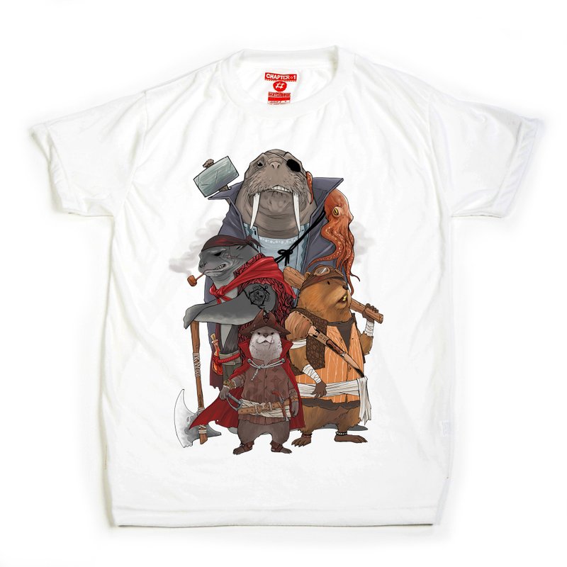 Sea lion Pirates unisex men woman cotton mix Chapter One T-shirt - 男 T 恤 - 棉．麻 白色