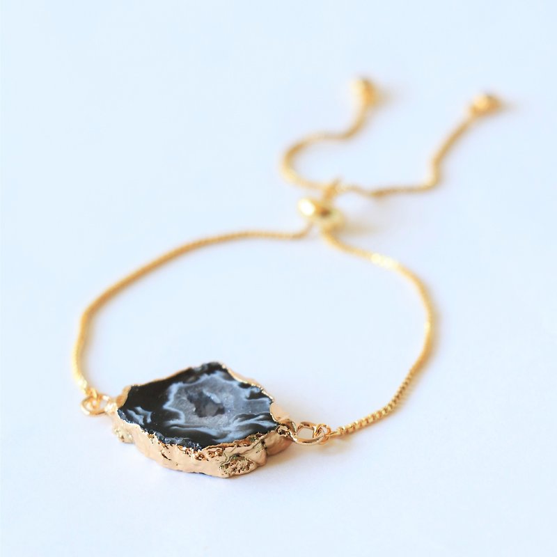Agate slice sliding bracelet - natural stone gold plated bracelet - Bracelets - Gemstone Gold