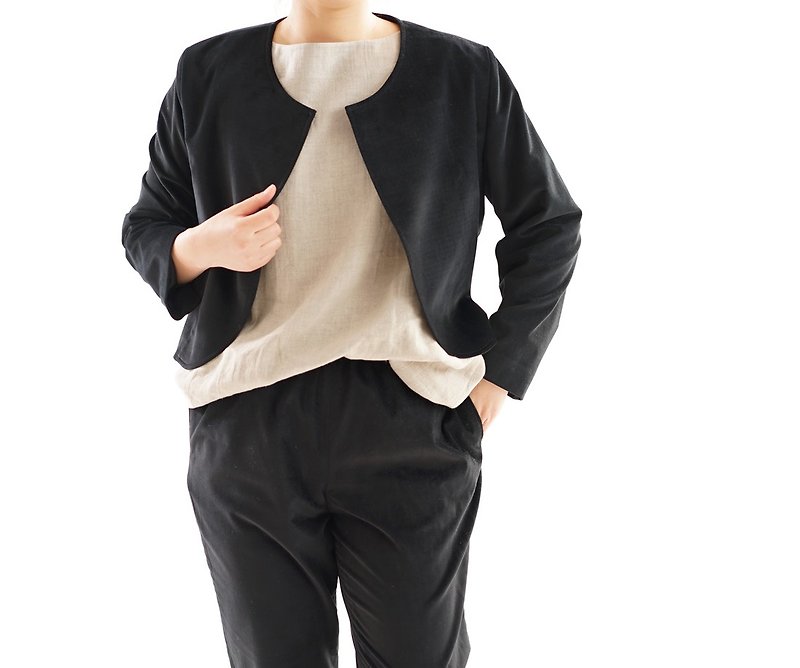 Velveteen round neck Bolero jacket · Cupra lined / Black b 5 - 23 - Women's Casual & Functional Jackets - Other Materials Black