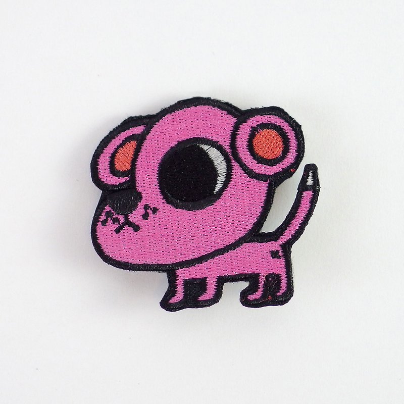 Embroidered Pin / Pink Dog Doomee - Brooches - Thread Pink